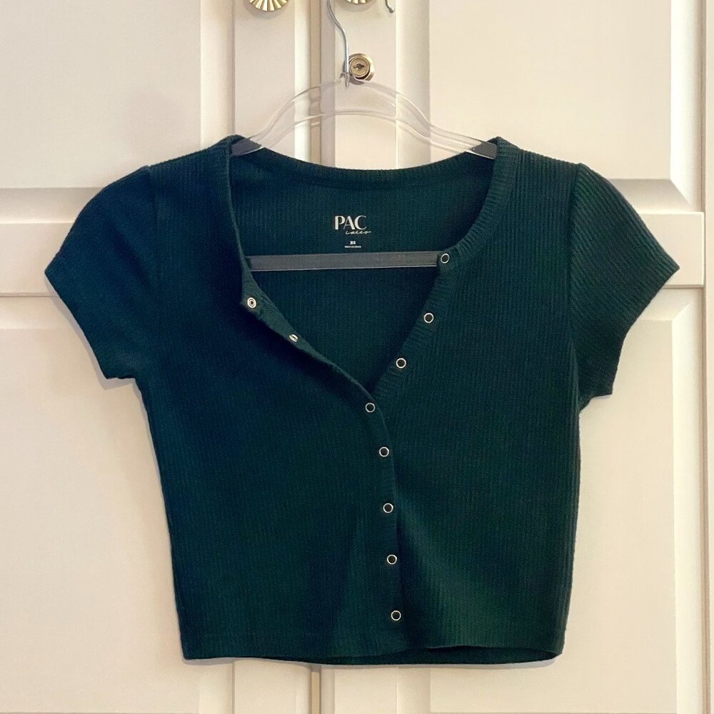 Pacsun, Dark Green, Cropped and Buttoned T-shirt, XS